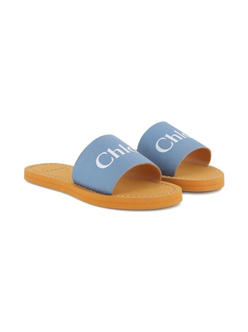 Ciabatte bambina Chloé Woody blu con fascia logo Chloe' Kids | C20881821